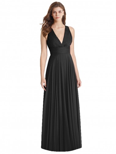 Cheap Full Length V-Neck Chiffon Bridesmaid Dress with Wide Criss Cross Straps Canada