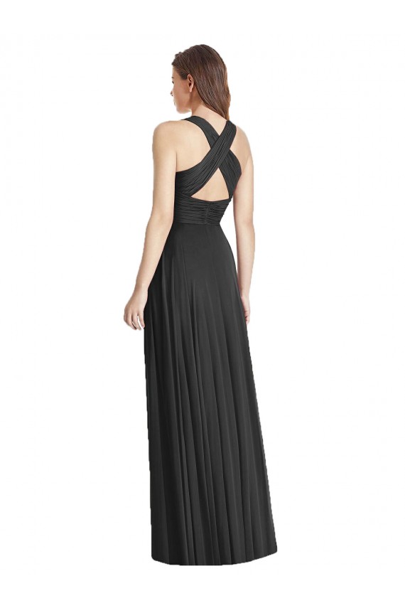Cheap Full Length V-Neck Chiffon Bridesmaid Dress with Wide Criss Cross Straps Canada