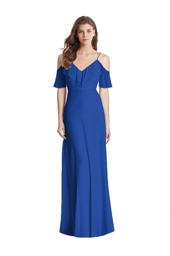 Cheap Ruffled Cold-Shoulder Chiffon Maxi Bridesmaid Dress Canada