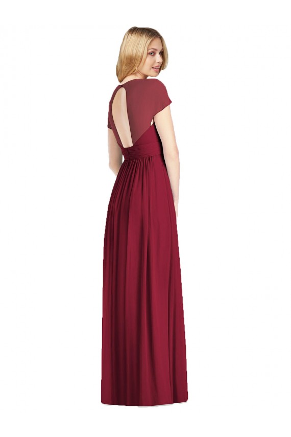 Cheap V-Neck Cap Sleeves Sheer Back Chiffon Bridesmaid Dress Canada