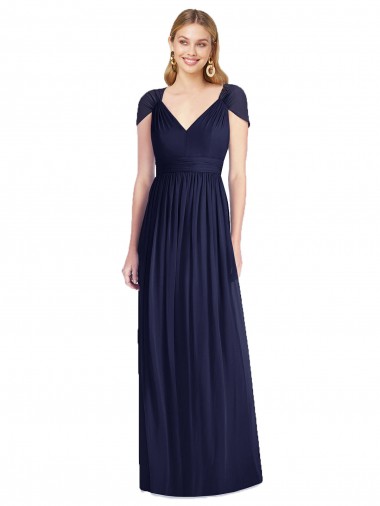 Cheap V-Neck Cap Sleeves Sheer Back Chiffon Bridesmaid Dress Canada