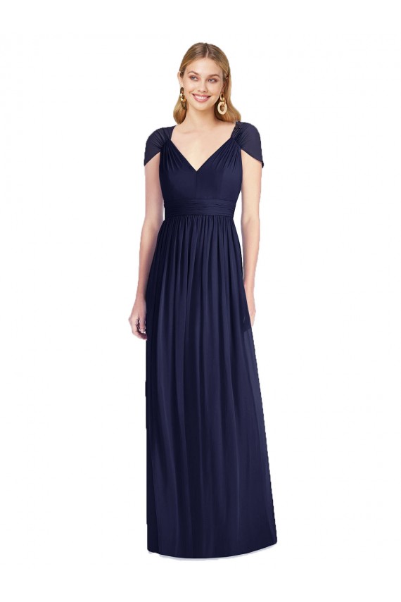 Cheap V-Neck Cap Sleeves Sheer Back Chiffon Bridesmaid Dress Canada