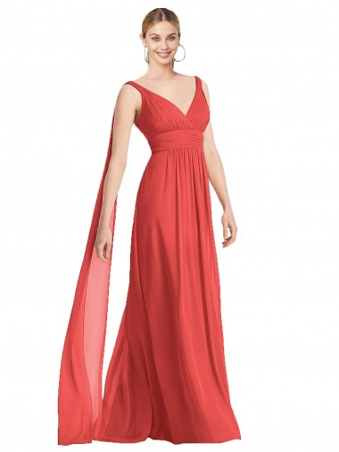 Cheap Full-Length V-Neck Chiffon Bridesmaid Dress Streamers Back Canada