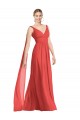 Cheap Full-Length V-Neck Chiffon Bridesmaid Dress Streamers Back Canada