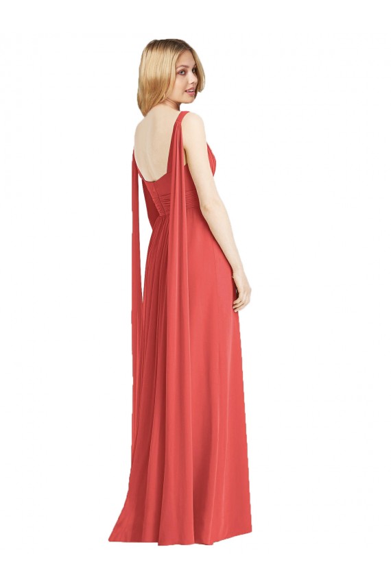 Cheap Full-Length V-Neck Chiffon Bridesmaid Dress Streamers Back Canada