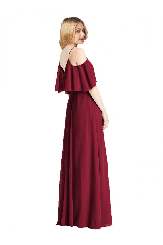 Cheap Spaghetti Straps V-Neck Chiffon Bridesmaid Dress with Sash Tie Canada