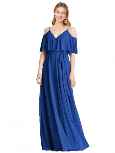 Cheap Spaghetti Straps V-Neck Chiffon Bridesmaid Dress with Sash Tie Canada
