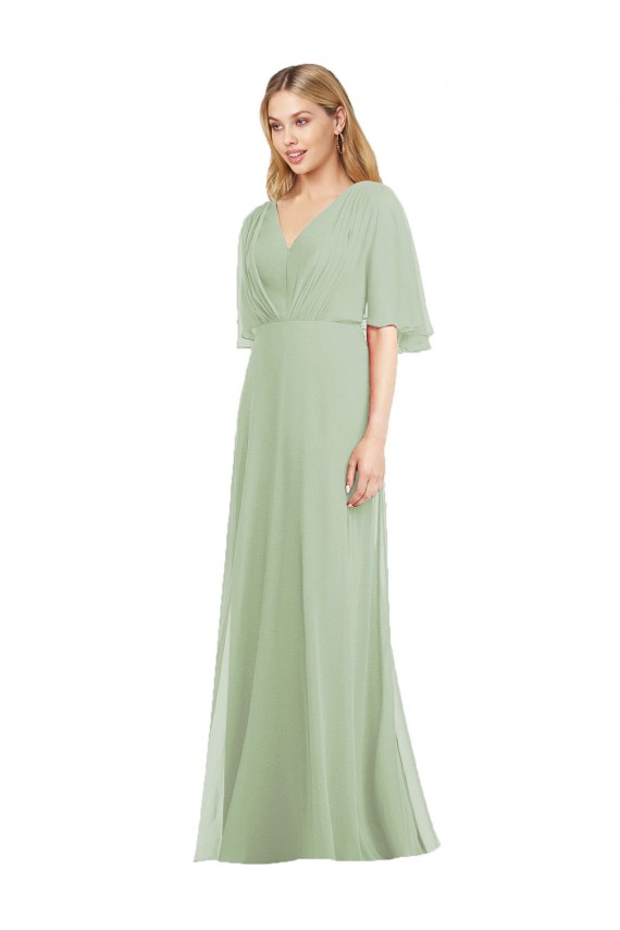 Cheap Full Length Lux Chiffon Flutter Sleeves Bridesmaid Dress Canada