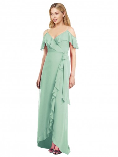 Cheap High Low Off the Shoulder Wrap Chiffon Bridesmaid Dress  Canada