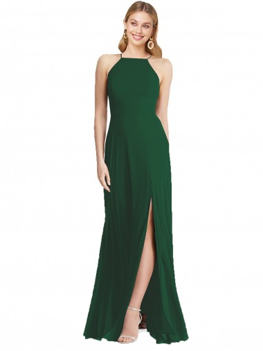 Cheap High-Neck Maxi Bridesmaid Dress with Front Slit Canada