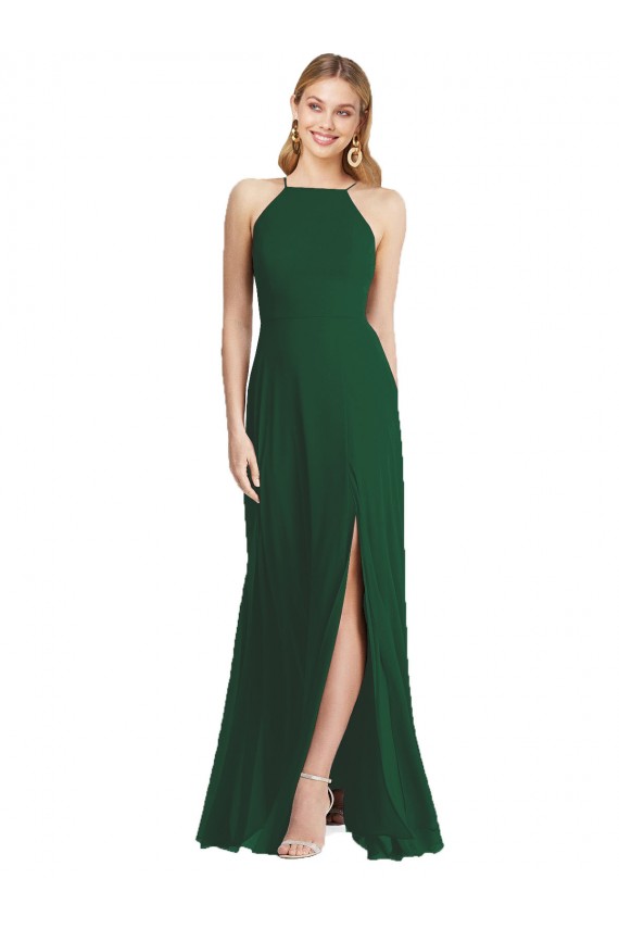 Cheap High-Neck Maxi Bridesmaid Dress with Front Slit Canada