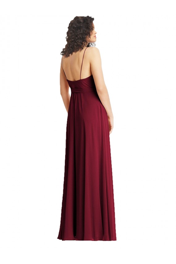 Cheap V-Neck Low Back Maxi Wrap Chiffon Bridesmaid Dress Canada