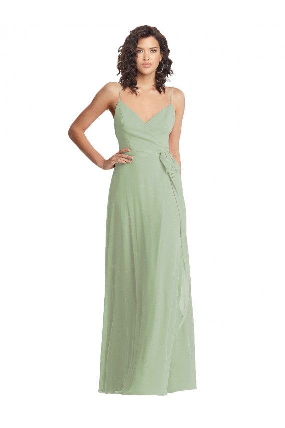 Cheap V-Neck Low Back Maxi Wrap Chiffon Bridesmaid Dress Canada