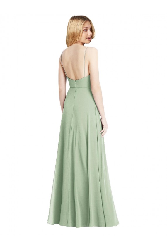 Cheap Sleek Spaghetti Straps Low Back Square Neck Maxi Chiffon Bridesmaid Dress Canada