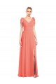 Cheap Full Length Bow-Shoulder V-Back Chiffon Bridesmaid Dress with Front Slit Canada