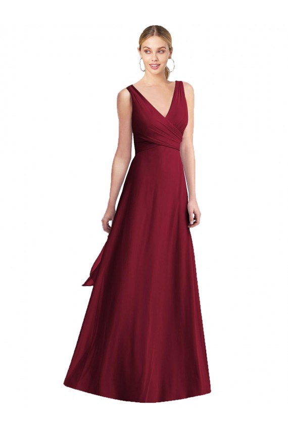 Cheap Sleeveless V-Neck Chiffon Wrap Bridesmaid Dress Canada