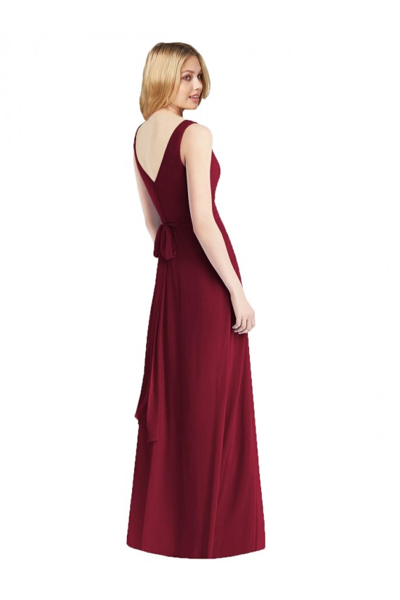 Cheap Sleeveless V-Neck Chiffon Wrap Bridesmaid Dress Canada