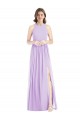 Cheap Shirred Skirt Jewel Neck Halter Chiffon Bridesmaid Dress with Front Slit Canada