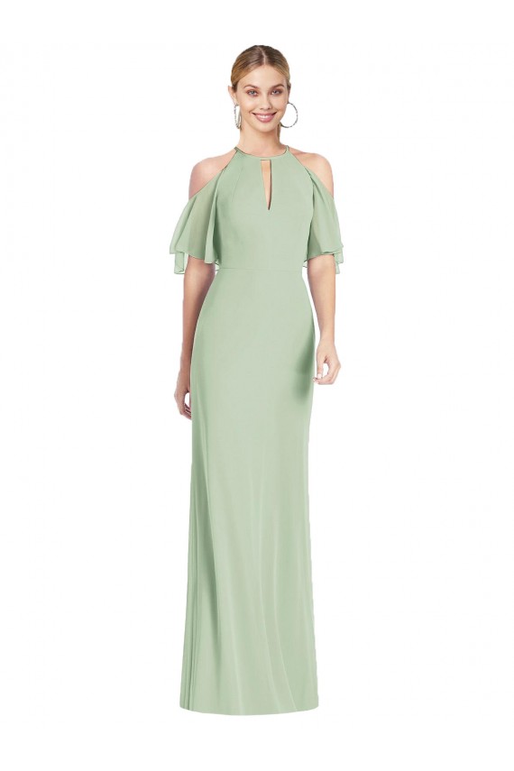 Cheap Ruffle Cold-Shoulder Mermaid Chiffon Maxi Bridesmaid Dress Canada