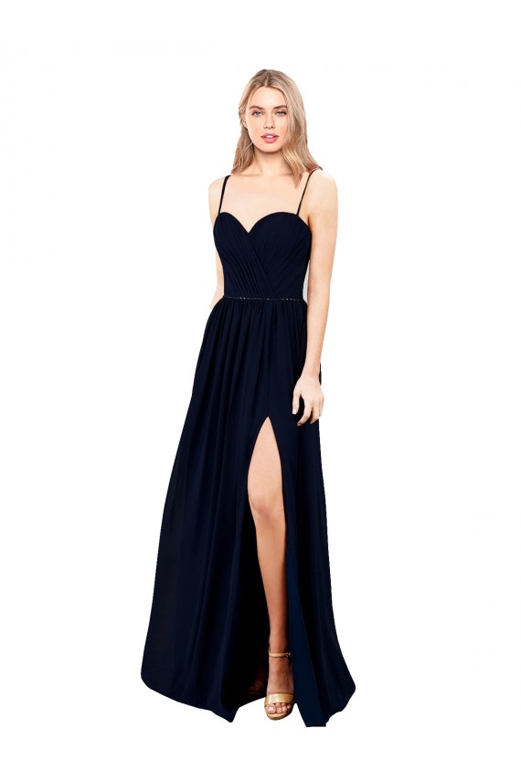Cheap Draped A-Line Chiffon Bridesmaid Dress with Spaghetti Straps and High Slit Canada