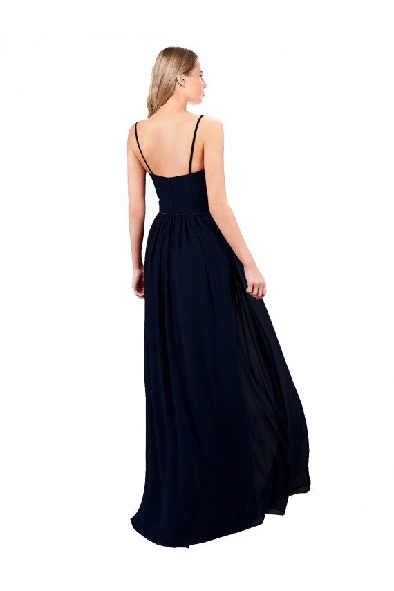 Cheap Draped A-Line Chiffon Bridesmaid Dress with Spaghetti Straps and High Slit Canada