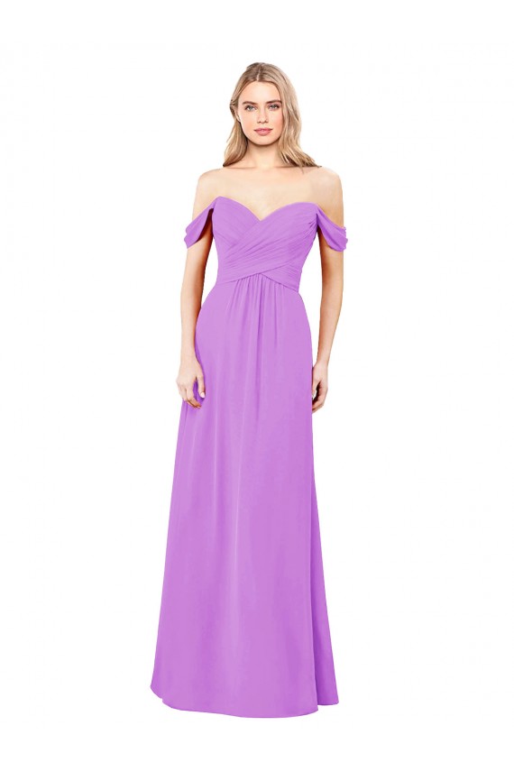Cheap Off The Shoulder Draped Sleeves A-Line Chiffon Bridesmaid Dress Canada