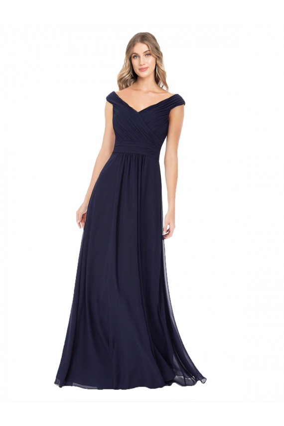 Cheap Off the Shoulder Classic Chiffon Bridesmaid Dress with Draped Bodice Canada