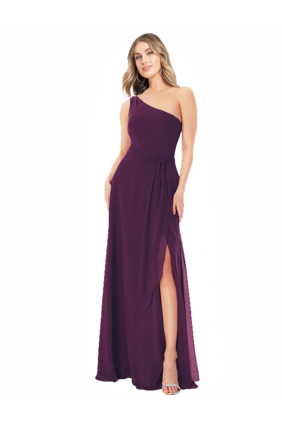 Cheap One Shoulder Chiffon Bridesmaid Dress with Tie Belt Canada