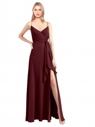 Cheap Spaghetti Straps V-Neck Long Chiffon Bridesmaid Dress with Side Slit Canada