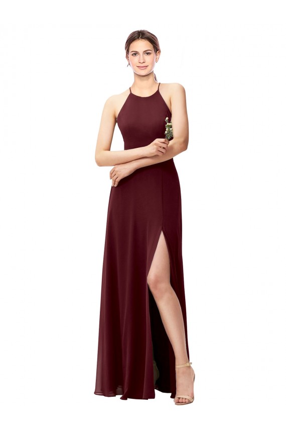 Cheap Slim Long High Halter Neck Chiffon Bridesmaid Dress with High Side Slit Canada