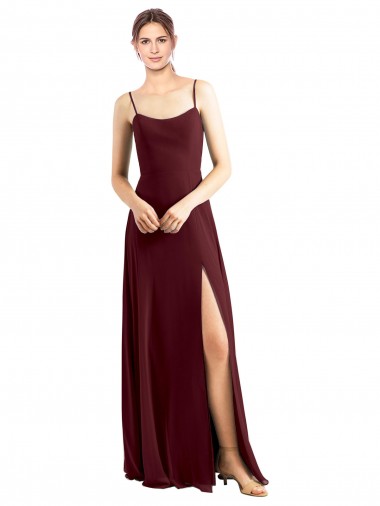 Cheap Sleek Fit and Flare Long Scoop Neck Chiffon Bridesmaid Dress with High Side Slit Canada