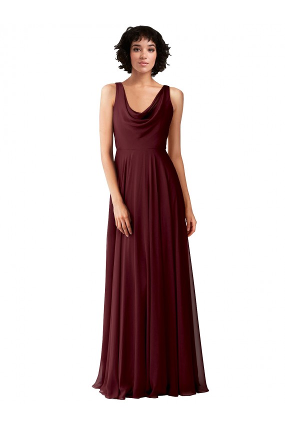 Cheap Draped Cowl Neck Long Chiffon Bridesmaid Dress with Wide Straps Canada