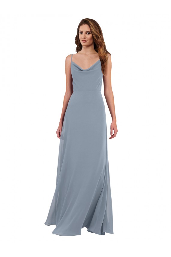 Cheap Long Full Length Draped Cowl Neck V-Back Slip Chiffon Bridesmaid Dress Canada