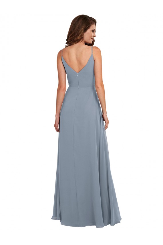 Cheap Long Full Length Draped Cowl Neck V-Back Slip Chiffon Bridesmaid Dress Canada