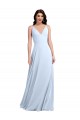 Cheap Long Floor Length V-Neck Chiffon Bridesmaid Dress with Keyhole Back Canada