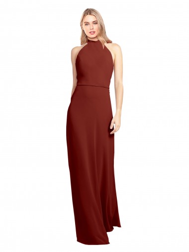 Cheap Slim High Neck Halter Fitted Open Back Chiffon Bridesmaid Dress Canada