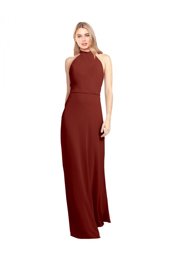 Cheap Slim High Neck Halter Fitted Open Back Chiffon Bridesmaid Dress Canada