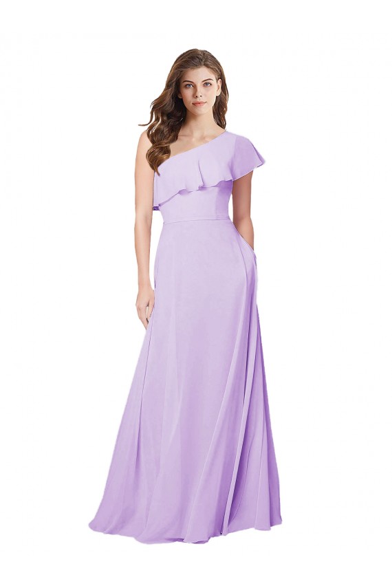 Cheap Draped One Shoulder Long Chiffon Bridesmaid Dress  Canada