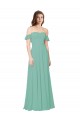 Cheap Flounce Sleeves Off the Shoulder Long Chiffon Bridesmaid Dress Canada