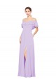 Cheap Ruffled Off the Shoulder Long Chiffon Bridesmaid Dress with Slit Canada