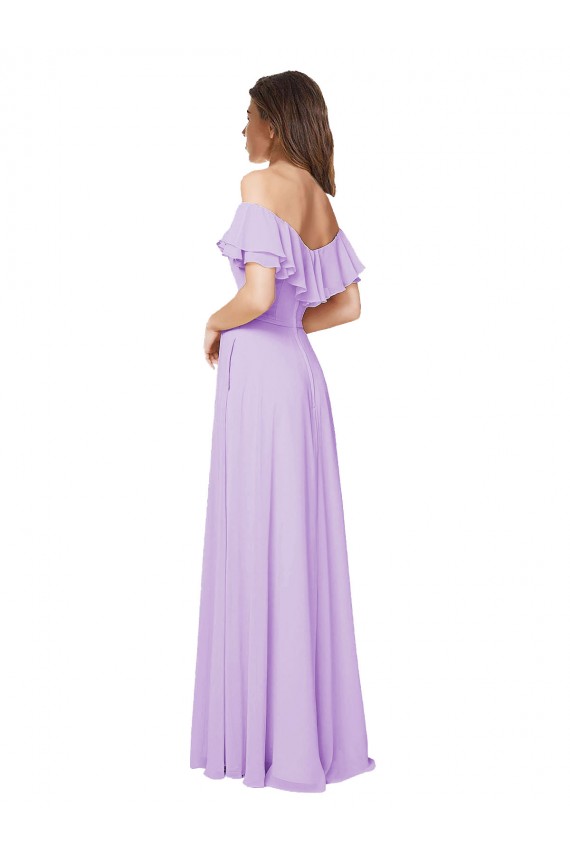 Cheap Ruffled Off the Shoulder Long Chiffon Bridesmaid Dress with Slit Canada