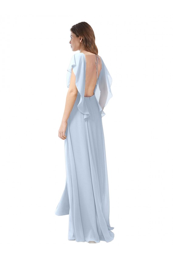 Cheap Flutter Sleeves Long Chiffon Bridesmaid Dress with Daring Open Back and Side Slit Canada