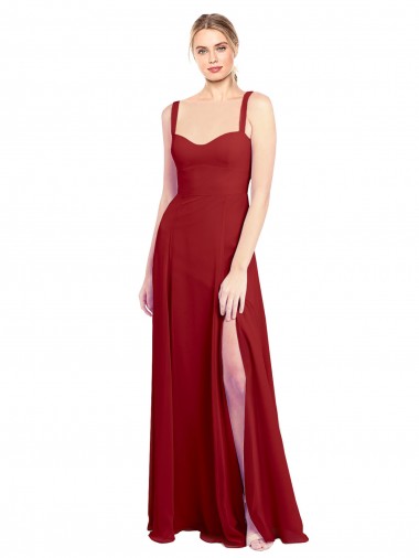 Cheap Sweetheart Neckline Long Chiffon Bridesmaid Dress with Side Slit and Wide Straps Canada