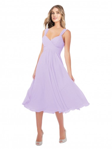Cheap Draped Midi Length Chiffon Bridesmaid Dress with Ruched Bodice Canada