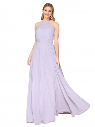 Cheap High Neck Halter Shirred Chiffon Bridesmaid Dress Canada
