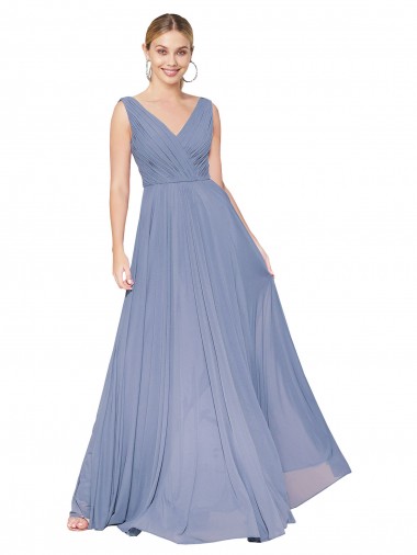 Cheap Floor Length High Neck V-Back Chiffon Bridesmaid Dress Canada