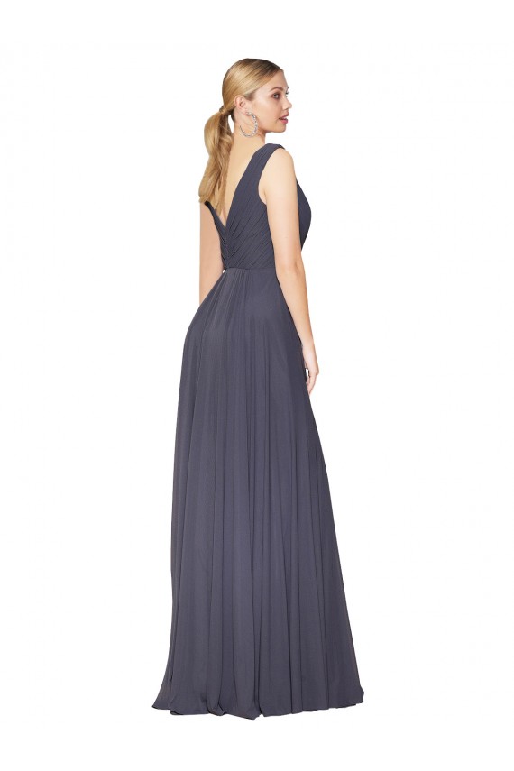 Cheap Floor Length High Neck V-Back Chiffon Bridesmaid Dress Canada