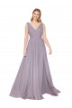 Cheap Draped Floor Length High Neck V-Back Chiffon Bridesmaid Dress with Shirred Bodice Canada