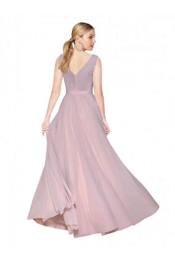 Cheap Draped V-Neck Long Chiffon Bridesmaid Dress with Shirred Bodice Canada