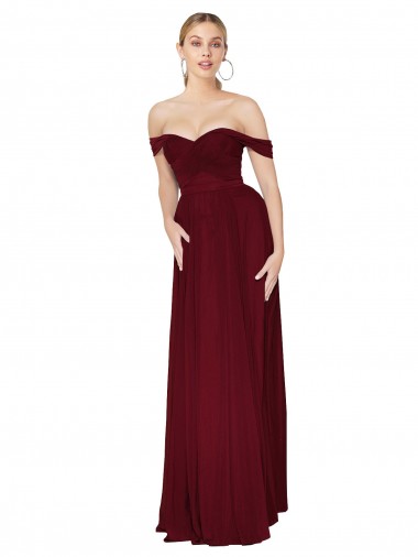 Cheap Shirred Sweetheat Neckline Off the Shoulder Long Chiffon Bridesmaid Dress Canada